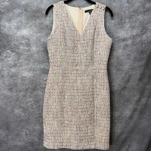 White House Black Market Tweed Sheath Dress Sz 4 Beige Multicolor Career Preppy